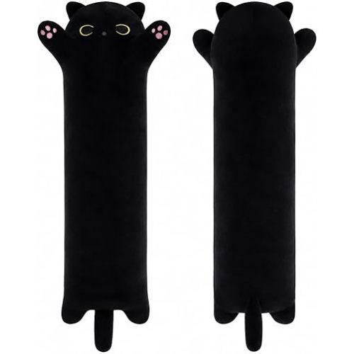 27.6 Inches Black Long Cat Plush Body Pillow – Cute Soft Stuffed Animal Toy 2.3 ft, Kawaii Kitten Plushie for Kids and Girlfriend