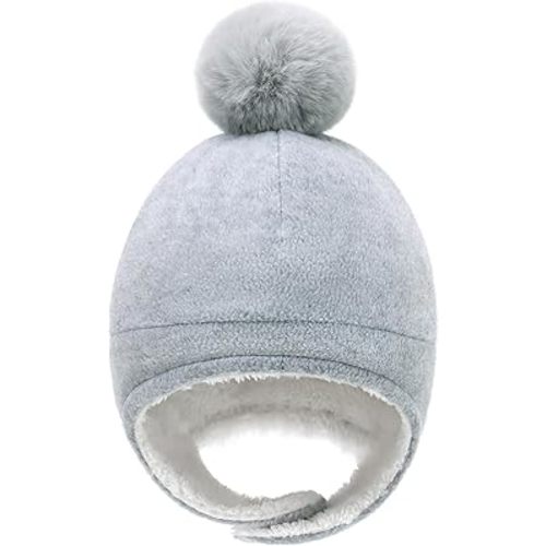 Baby Beanie Hat Pom Full Hood Hat Toddler Winter Hat Fleece Earflap Cap for 6M-4T Boys Girls Winter