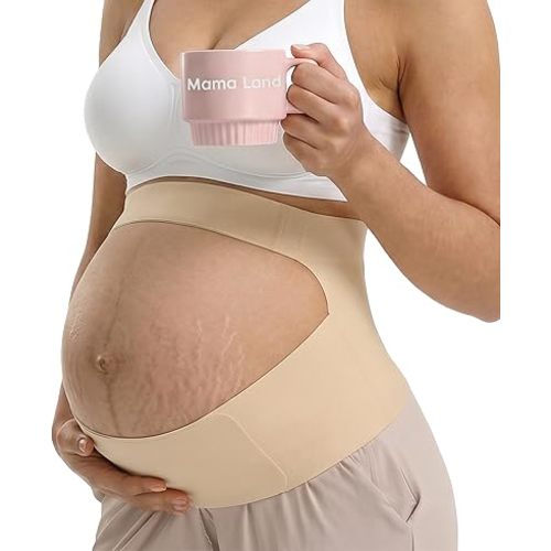Mama Land One Piece Maternity Belly Band for Pregnant Women, Pregnancy Support Belt, Back & Pelvic Pain Relief, Trimester Must Have Girdle, Cute Essential Bellyband Underwear for Mom (Beige, L)