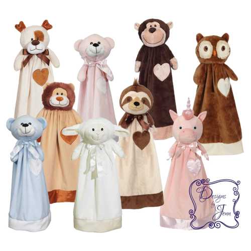 Stuffed Animal Blanket Buddies - Personalized Animal Blanket Buddies - Animal Blanket Lovie - Personalized  Lovie - Embroidered Lovie Animal