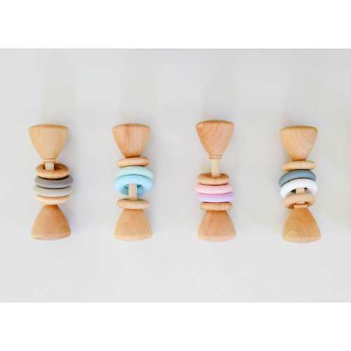 Color Block Wooden Baby Rattle: Montessori Toy with Silicone Rings