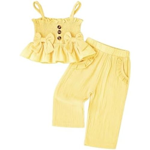 Toddler Baby Girl Clothes Summer Outfits Cute Bow Button Ruffle Camisole Pants Set 9-36 Months