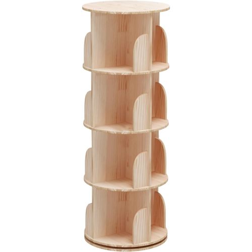 Rotating Bookshelf 360 Degrees, 4 Tier Stackable Solid Wood Bookshelf Organizer, Storage Display Rack Floor Standing Bookcase for Kids&Adults (51"x17.32"x17.32")