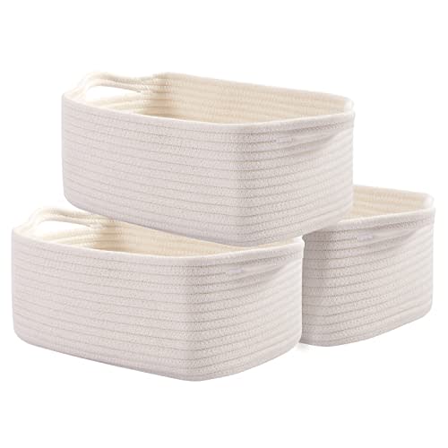 OIAHOMY Cotton Rope Storage Baskets | Decorative Storage Basket for Closet Storage, Home Organizing Bins and Nursery Decor | Cotton Rope Woven Baskets for Storage Shelf, Pure and White