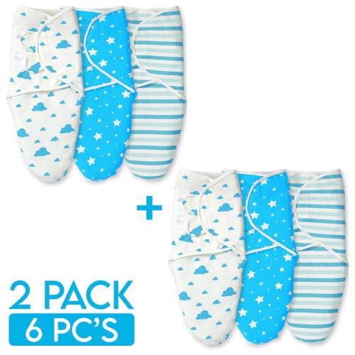 IR Imperial Rooms Organic Cotton Pack of 6 Swaddle Blankets for 0-3 Months Infant Boys Girls, Adjustable Newborn Swaddles Sleep Sack Wrap Set Blue