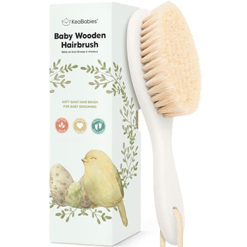 Wooden Baby Hair Brush - Cradle Cap Baby Brush with Soft Goat Bristles, Perfect Gentle Scalp Newborn Comb for Infant, Girls, Boys, Bath Essentials (Vanilla, Oval)