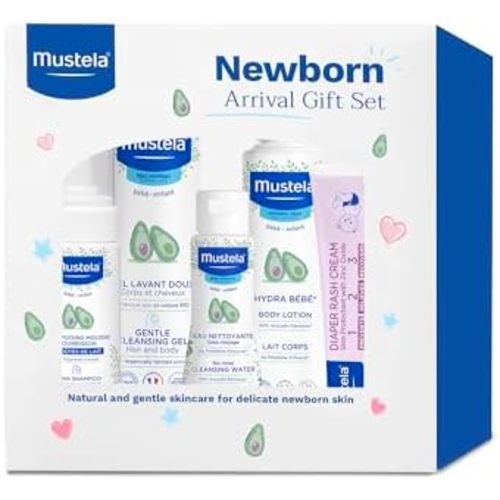 Mustela Newborn Arrival Gift Set - Baby Skincare & Bath Time Essentials - Natural & Plant Based - 5 Items Set