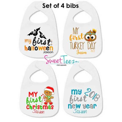 Baby Bib Set , Baby Bib Gift Set , Personalized Bibs , My First Halloween Bib , My First Thanksgiving Bib , My First Christmas Bib