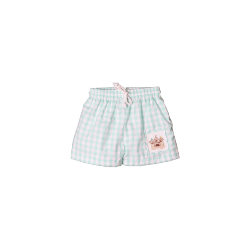Smocked Sand Castle Gingham Swim Trunks