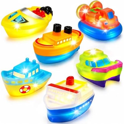 6 Packs Light Up Boat Bath Toys, Floating Glow Bathtub Toys