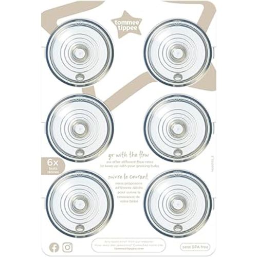Tommee Tippee Natural Start Baby Bottle Nipples, Medium Flow, 3m+, Pack of 6 Soft Silicone Breast-Like Bottle Nipples for a Natural Latch with Anti-Colic Valve