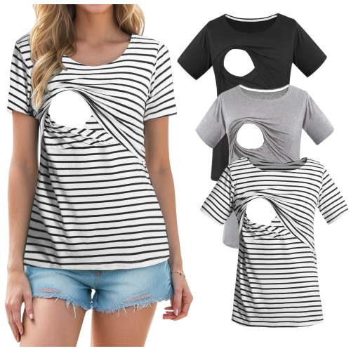 Women's Maternity Nursing Tops Clothes Breastfeeding T-Shirts 3-Pack