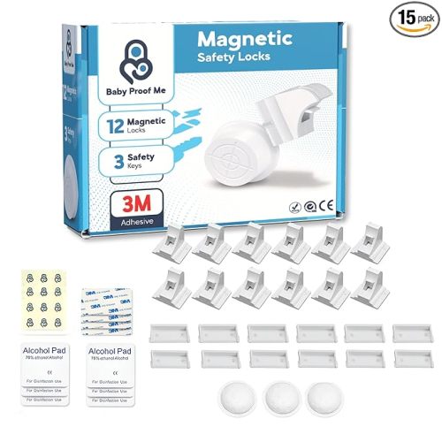 Baby Proof Me 12-Pack Magnetic Cabinet Locks, Baby Proofing Child Safety Locks with 3 Keys, No-Drill 3M Adhesive for Cabinets & Drawers