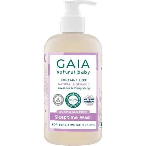 GAIA Natural Baby Sleeptime Wash | Certified Natural | Suitable for Newborns | Sensitive Skin formula | organic Lavender | organic Chamomile | Soap & SLS Free | Perfume Free | Australian Made - 500mL