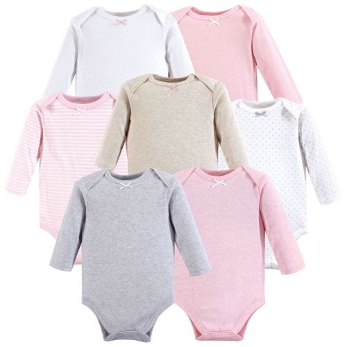 Hudson Baby Infant Girls Cotton Long-Sleeve Bodysuits 7pk, Girls Basic