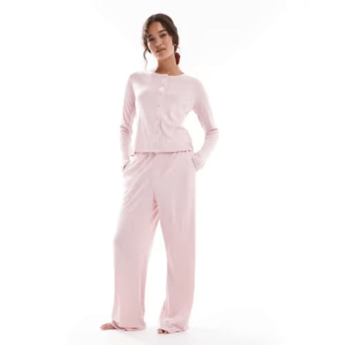 Brave Soul long sleeve button down pointelle pajamas in pink
