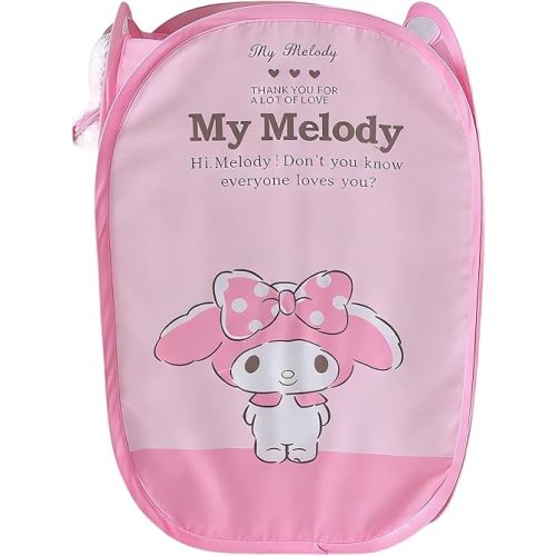 Cute Cartoon themed Laundry Basket, Mesh Pop Up Hamper with Carry Handles, Large Capacity Collapsible Storage for Room, Dorm | Travel & Camping (Melody)