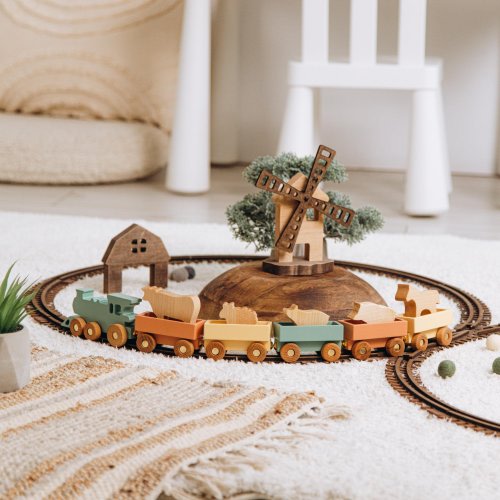 Customized Unique Train With Farm Animals Toddler Wooden Montessori Toys Personalized Baby Boy Gift First Birthday Gift Eco Friendly Toys
