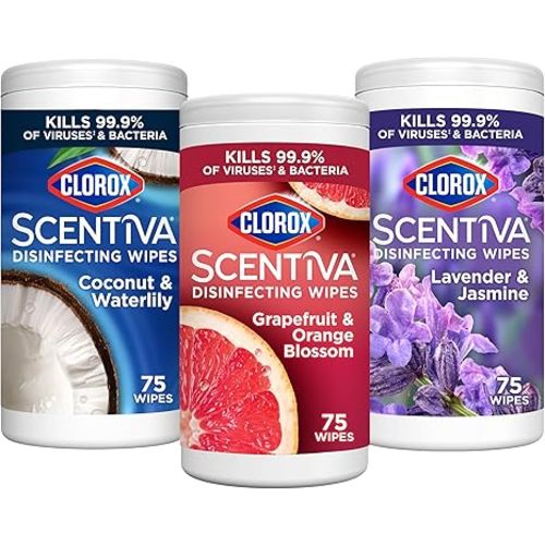Clorox Scentiva Disinfecting Wipes, Lavender and Jasmine, Grapefruit and Orange Blossom, and Coconut and Waterlily, 75 Count Each, Pack of 3 (Package May Vary)