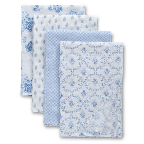 Delta Children 100% Cotton Muslin Baby Receiving Blankets for Girls and Boys – 47x47 Inches (Pack of 4), Blue Botanicals