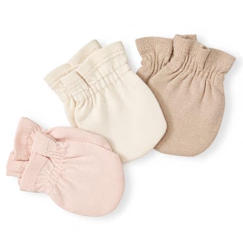 Burt's Bees Baby Unisex Baby Mittens, Infant Scratch Protection Mitts, 3 Pk | Protect Face From Scratching, Stay-On Elasticized Wrist & Stretchy Rib Knit Organic Soft Cotton Keep Little Hands Warm & Cozy
