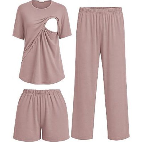 Breastfeeding Pajamas Double Layer Nursing Pjs Maternity Sets Dirty Pink 2XL