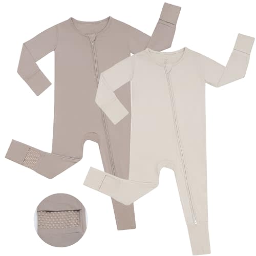 JunNeng Viscose from Bamboo Sleeper with Mittens, 2 Way Zipper Baby Boy Pajamas, Non Slip Sleep'N Play Romper