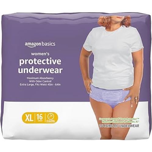 Amazon Basics Incontinence Underwear for Women, Protective, Disposable, Postpartum, Maximum Absorbency, X-Large, Lavender, 16 Count