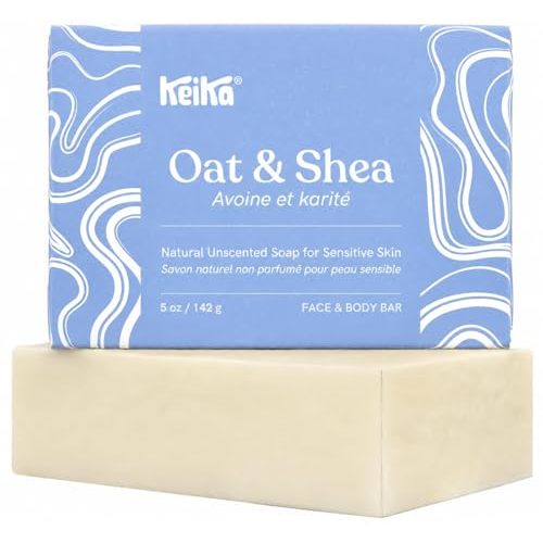 Keika Baby Soap Bar Oat & Shea Unscented for Eczema, Psoriasis, Face, Body, Infant Kids Teens Men Women with Sensitive Skin, 5 oz.