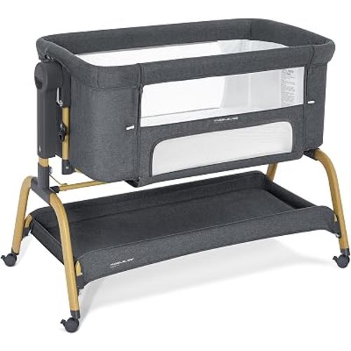 ANGELBLISS 3 in 1 Baby Bassinet, Rocking Bassinets Bedside Sleeper with Comfy Mattress and Wheels, 6 Height Adjustable Easy Folding Portable Bedside Crib for Newborn Infant (Dark Grey)