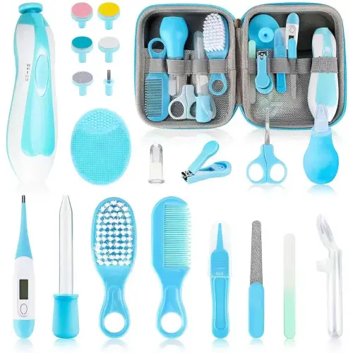 Baby Healthcare and Grooming Kit, 21pcs Baby Electric Nail Trimmer Set Newborn Nursery Health Care Set for Newborn Infant Toddlers Baby Boys Girls Kids Haircut Tools (21 Kits Blue)