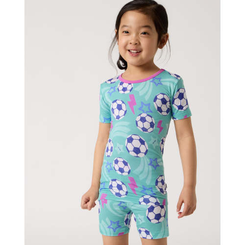 Aqua Soccer Stars Two-Piece Short Sleeve & Shorts Pajama Set