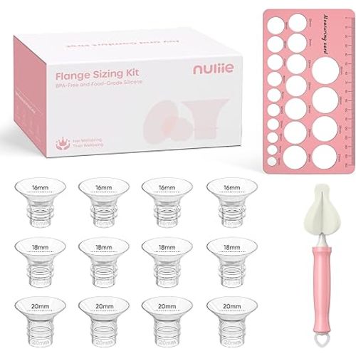 Nuliie 10PCS Flange Sizing Kit 13/15/17/19/21mm for 24mm Flange/Shield of Most Pumps, Silicone Flange Inserts Replacement Kit, Pumping Essential Kit for Moms