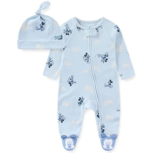 Disney Mickey Mouse Baby Boys Long Sleeve Footies Coverall Romper With Cap for Newborn and Infant