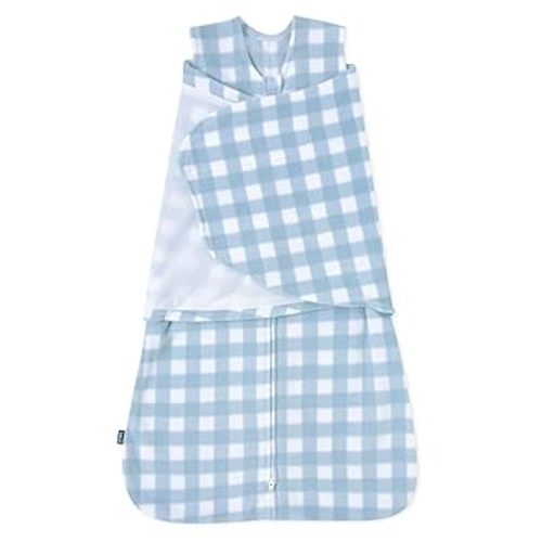 HALO Micro-Fleece Sleepsack Swaddle, 3-Way Adjustable Swaddle Blanket for Newborn and Infants, TOG 3.0 for Cold Climates, Hip Healthy, Gingham Blue, Small, 3-6 Months