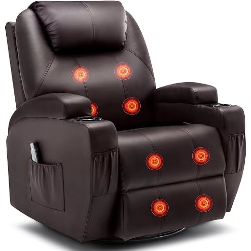 Korser Recliner Chair, Rocking Chair with Massage and Heat, 360° Swivel Recliner Chairs for Adults, Rocker Manual Recliner with Remote Control and Cup Holder for Living Room, Bedroom, Nursery
