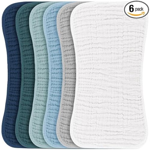 Konssy 6 Pack Large Muslin Baby Burp Cloths and Burp Rags Set for Newborn