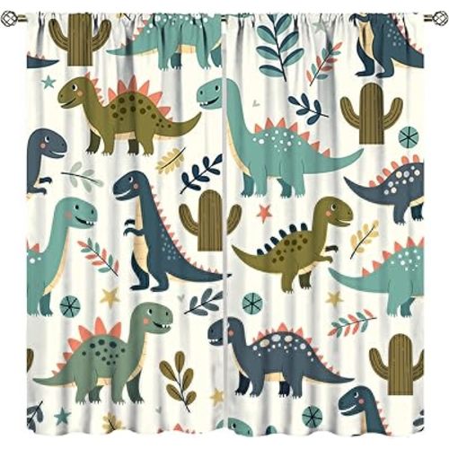 Dinosaur Curtains,Kids Boys Cartoon Dino Funny Safari Animals Drapes for Nursery Bedroom Living Room Window Treatment 2 Panels Set Total Size 63" W X 72" L Inch