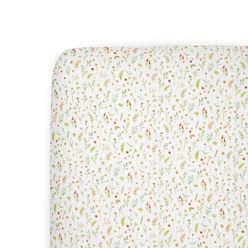 Little Unicorn Organic Muslin Crib Sheet | Soft & Breathable Fitted Sheet for Crib Mattress | 100% Cotton 52"x28" | (Floral Field)