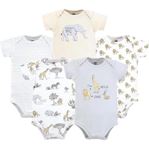 Hudson Baby Cotton Bodysuits, Neutral Safari World, 3-6 Months