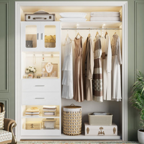 Latitude Run® 60" Closet System With Visualize Cabinet Door And Wooden Drawers & Reviews | Wayfair