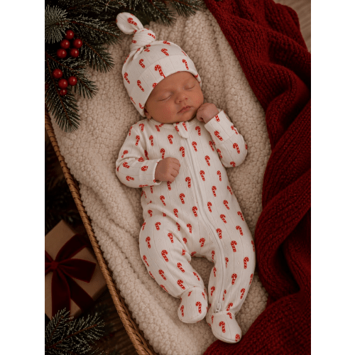 Candy Cane / Organic Pointelle 2-Way Zip Footie – SpearmintLOVE
