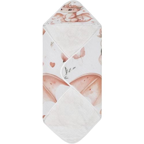 Cute Cartoon Dragon Hooded Baby Bath Towels, Cotton Soft Hooded Towel for Babies - Absorbent Baby Bath Towels 35x35 Inch