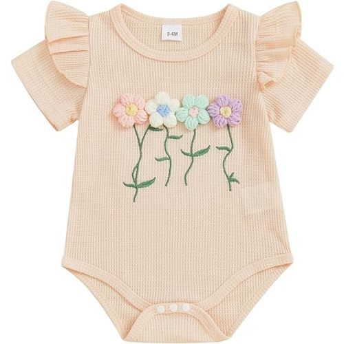 Newborn 3 6 12 18 Months Baby Girl Romper Summer Clothes Waffes Outfit 3D Flower Onesie Bodysuit Infant Girl Clothes
