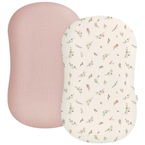 Muslin Baby Lounger Cover 2 Pack, Soft Breathable Newborn Lounger Pillow Cover for Boys Girls Infant (Flower F & Pink)