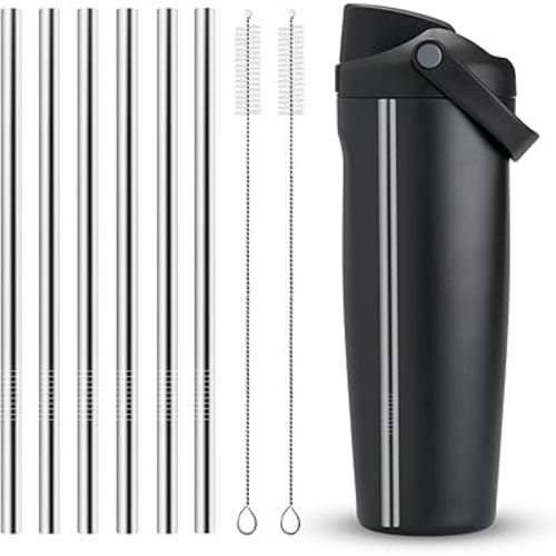 6Pcs Metal Straw Replacement Compatible With Owala FreeSip Sway 30oz Water Bottle, With 2 Straw Cleaner, Reusable Stainless Steel Straws for Owala