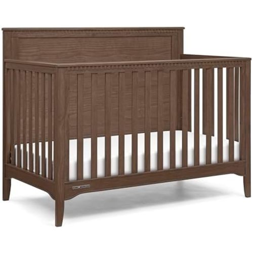 Delta Children Kendall 6-in1 Convertible Crib - Converts from Baby Crib to Toddler Bed, Daybed, Sofa Bed and Full-Size Bed with and Without Footboard, Fits Full-Size Crib Mattress, Teak Brown
