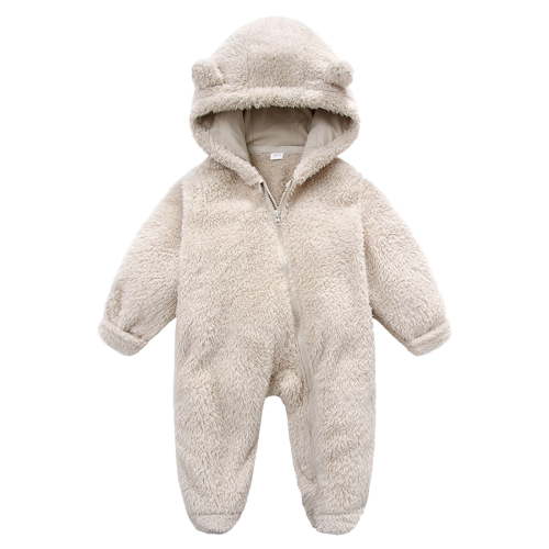 Infant Girls Fluffy Jumpsuit - Warm Windproof Long Sleeve Winter Jumpsuit With Bear Ears Hood Baby Winter Clothes Newborn Baby Clothes 9-12 Months