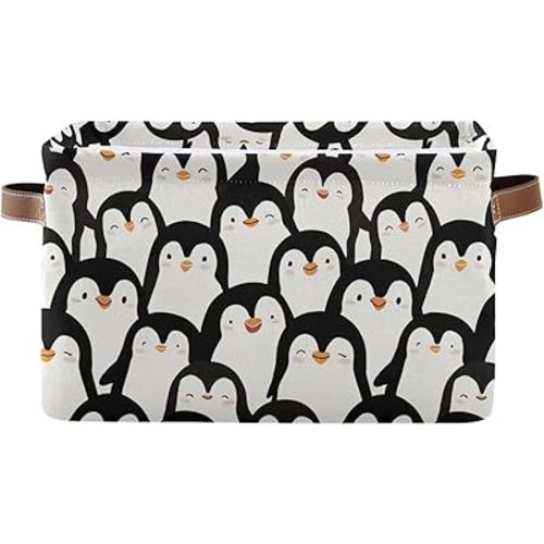 Aslsiy Penguin Storage Basket Bins Collapsible Storage Cube Clothes Organizer Laundry Hamper with Handles for Home Living Room Bedroom Closet Toys Blankets 1 Pcs