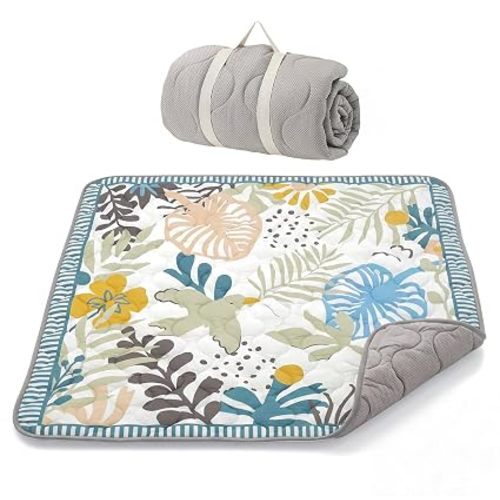 Momcozy Baby Play Mat for Floor, 50"x50" Thickened Playpen Mat | Playmate for Baby Tummy Time, Waterproof & Non-Slip, Foldable Outdoor Mat with Carrying Handle, Khaki Plaid